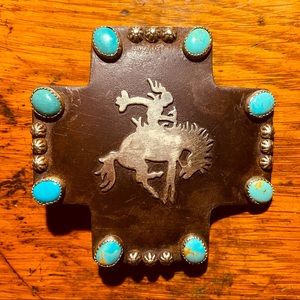 Cowgirl Bucking Horse Rider Western Belt Buckle with Turquoise Stones Rodeo